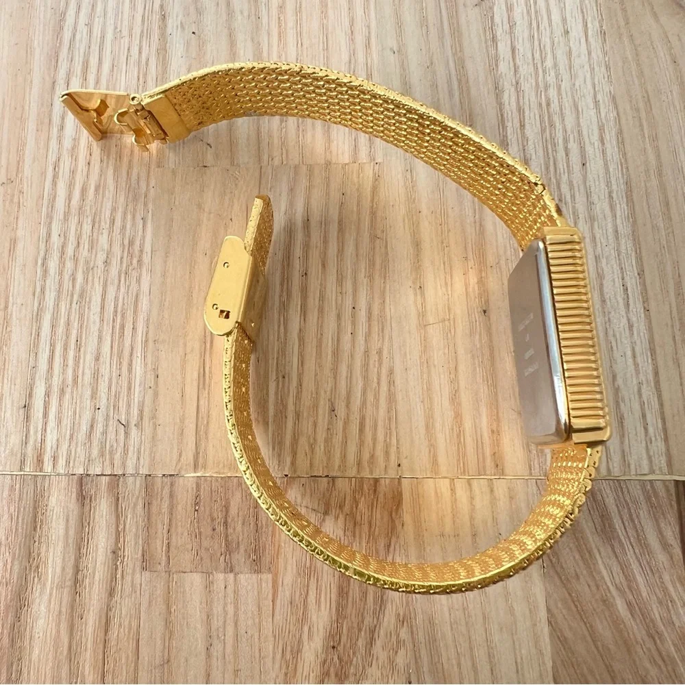 Vintage style Xavier mens rectangular gold tone dress watch NEW BATTERY